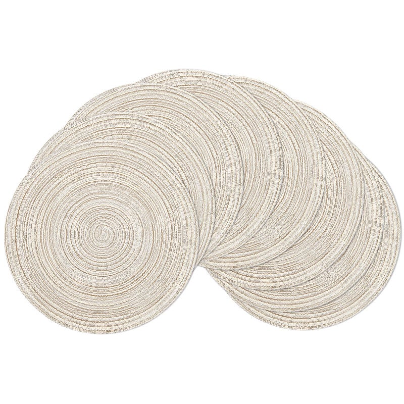 SHACOS Placemats Set of 8 Round Braided Place Mats 15 inch Washable Table Mats for Home Wedding Holiday Party (Ivory, 8) - Image 1